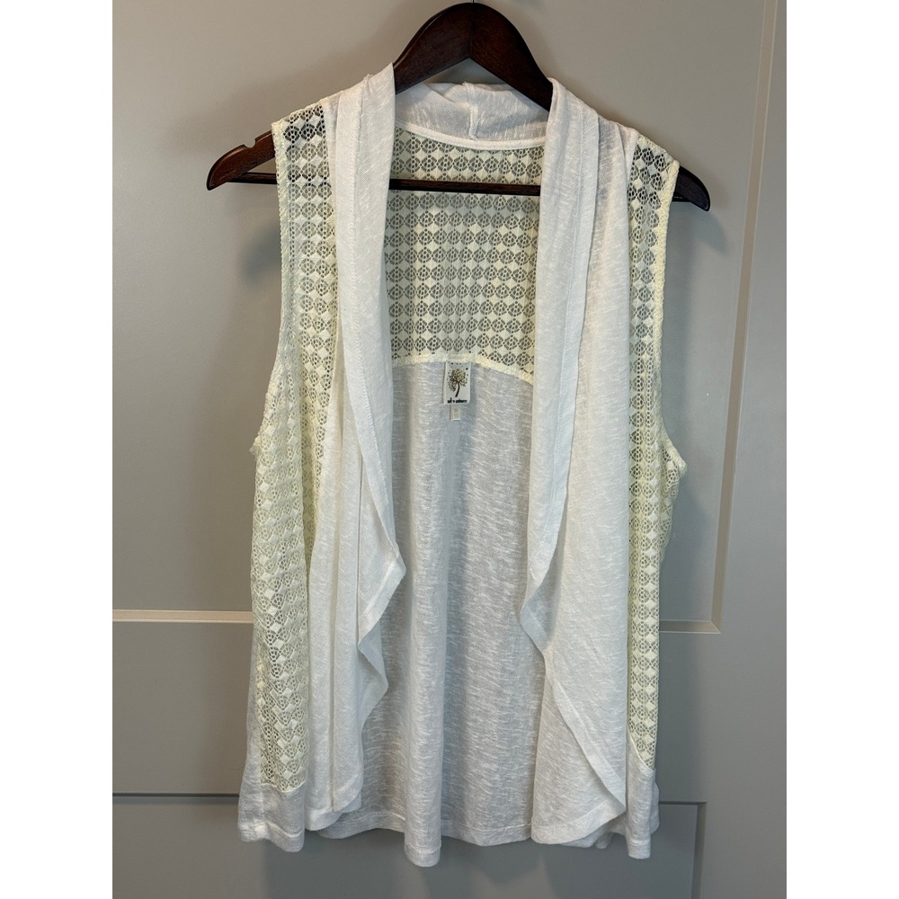 Self Esteem Cream Sleeveless Ivory Crochet Inset Cardigan Vest Size 2X